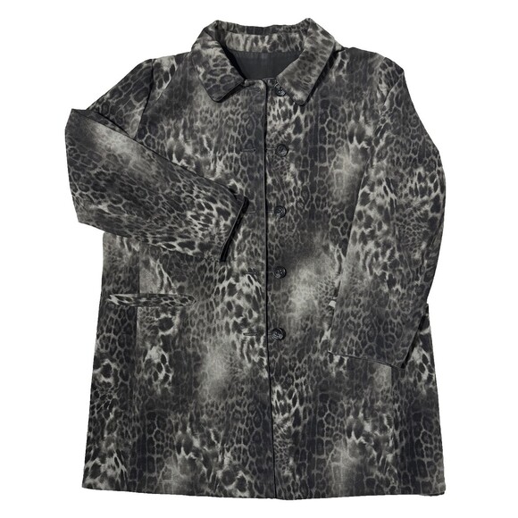 Jane Post Reversible Rain Coat Jacket Black Gray Leopard Print Women’s Size XL - Picture 1 of 16